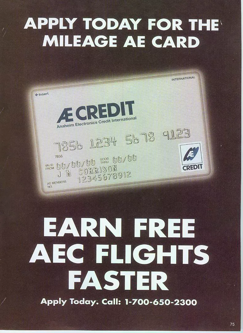 AE Credit advertisement for Mileage AE Card